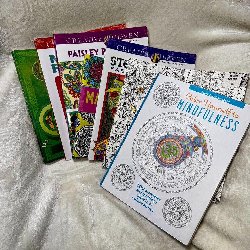 🖍️ Lot of 7 Adult Coloring Books • Mindful, Botanical, and Whimsical Themes